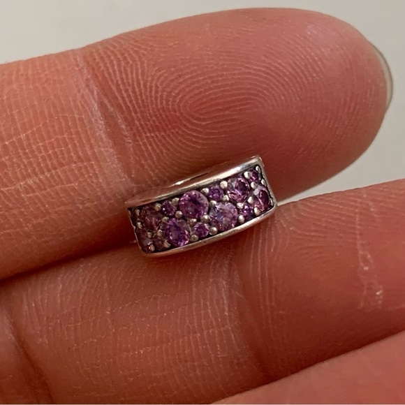 Retired Pandora CZ Bling Sparkling Purple Pave Clip Charm Safety Stopper Spacer - Picture 5 of 10